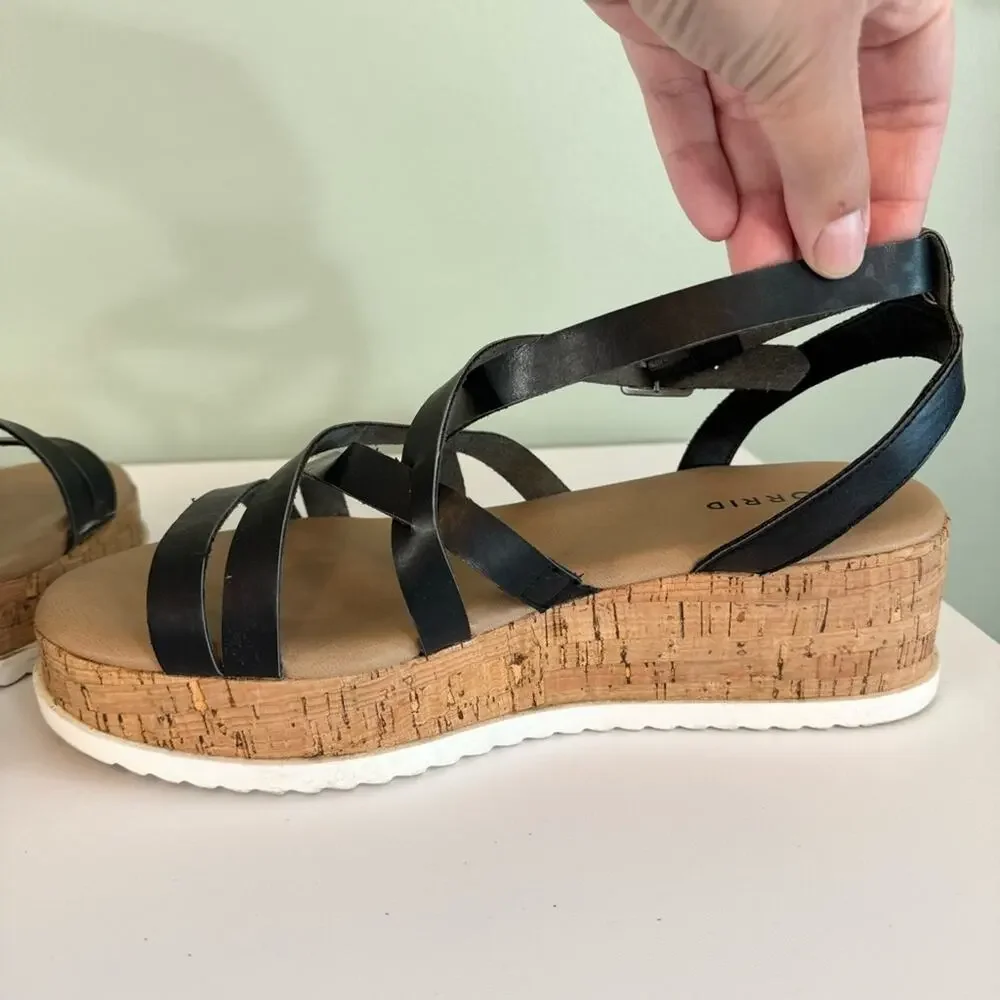 Torrid‎ Women's Black Cork Round Toe Ankle Strap Platform Gladiator Sandal 11.5W